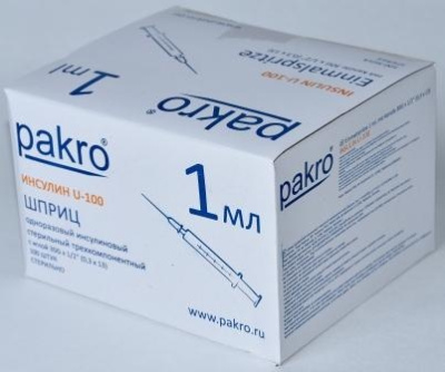 1 мл трехкомпонентный шприц Pakro инсулиновый U100 , с иглой 0,3х13, 100 шт купить оптом в Ставрополе