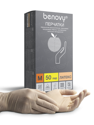 BENOVY / Перчатки латексные, неопудренные, натуральные, 50 пар в упак. S купить оптом в Ставрополе